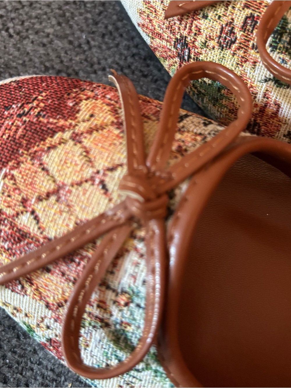 Cider Bow Knot Jacquard Tapestry Floral Mary Jane Flats - Brown/Multicolor - Picture 5 of 6